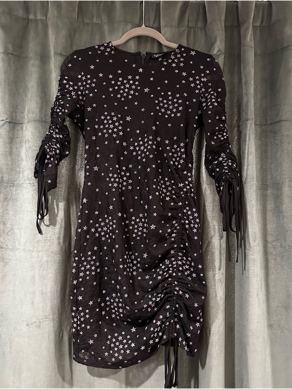 Topshop Black Mini Dress with Light Pink Star Print